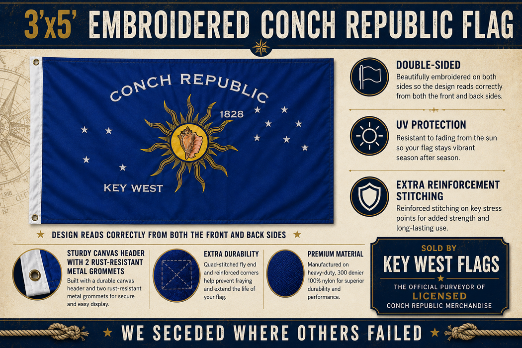 3 ft. x 5 ft. Embroidered Key West Conch Republic Double-Sided Heavy Duty 300D Nylon Flag