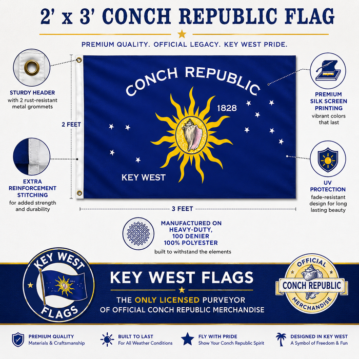2' x 3' Conch Republic Independence Single-Sided Printed Flag from Key West, Florida - 100% Polyester