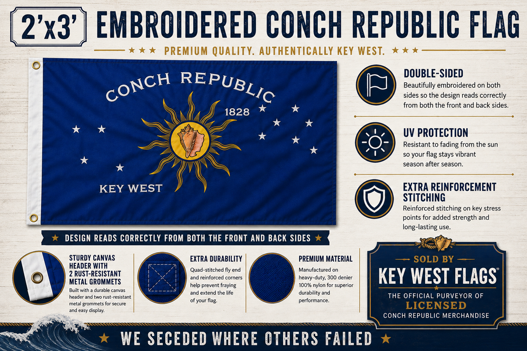 2 ft. x 3 ft. Embroidered Key West Conch Republic Double-Sided Heavy Duty 300D Nylon Flag