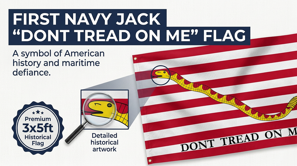 Premium 1st Navy Jack "Don't Tread on Me" Gadsden Flag Embroidered 3x5 ft. 100% 300D Nylon Double-Sided with Rattlesnake and Red and White Stripes