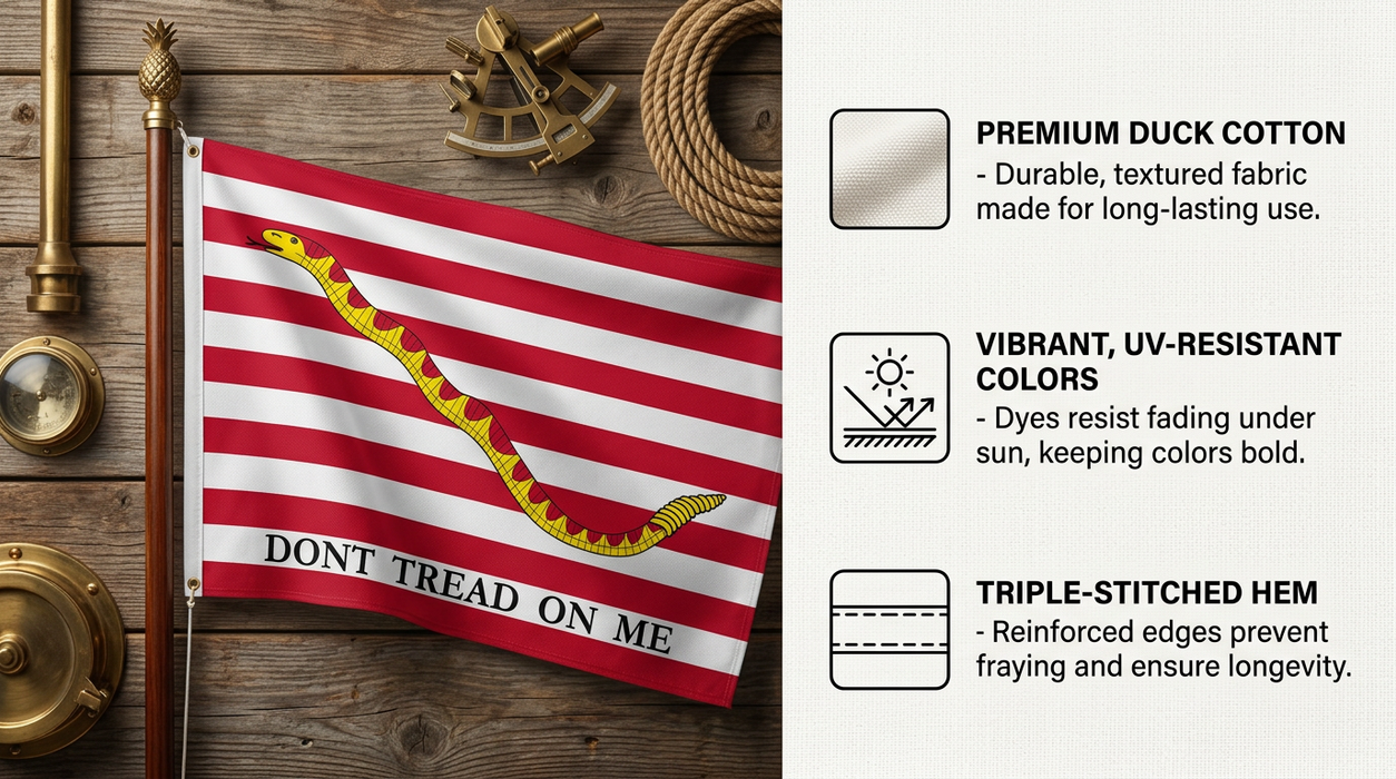 Premium 1st Navy Jack "Don't Tread on Me" Gadsden Flag Embroidered 3x5 ft. 100% 300D Nylon Double-Sided with Rattlesnake and Red and White Stripes