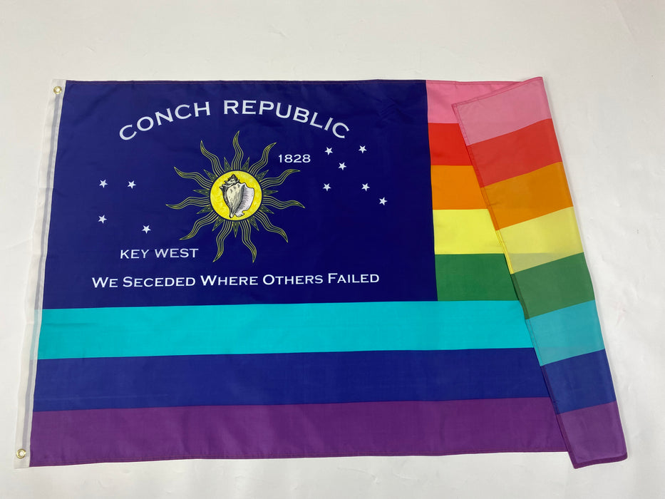 Conch Republic Flag and 8 Stripe Key West Rainbow LGBTQ Gay Lesbian Silk Screen Printed Flag Package