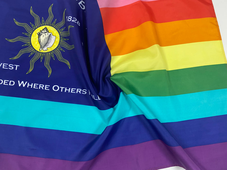 Conch Republic Flag and 8 Stripe Key West Rainbow LGBTQ Gay Lesbian Silk Screen Printed Flag Package