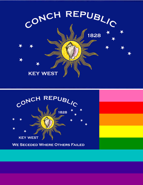 Conch Republic Flag and 8 Stripe Key West Rainbow LGBTQ Gay Lesbian Silk Screen Printed Flag Package