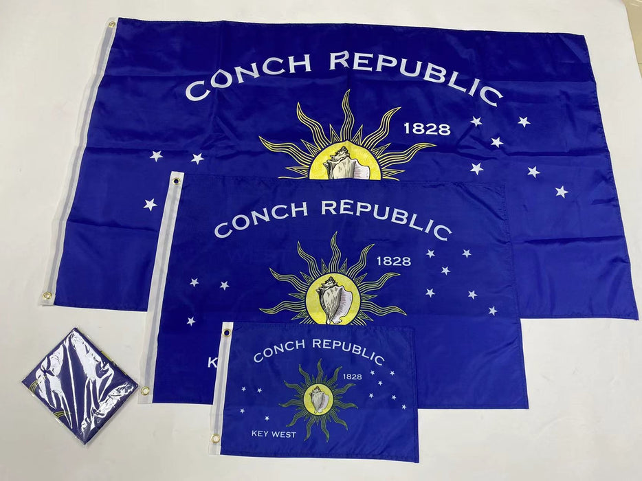 3x Sizes - Conch Republic Independence Flag Combo 12"x18", 2'x3' and 3'x5' from Key West, Florida